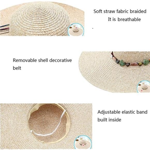 Adrinfly Women Foldable Floppy Wide Brim Straw Sun Hat Travel Packable main image 3